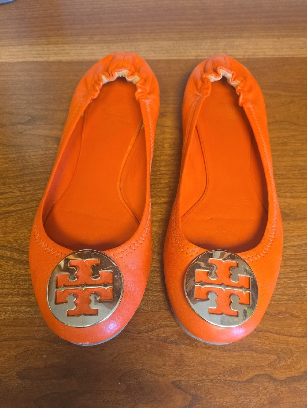 Tory Burch Orange Leather Logo Ballet Flats